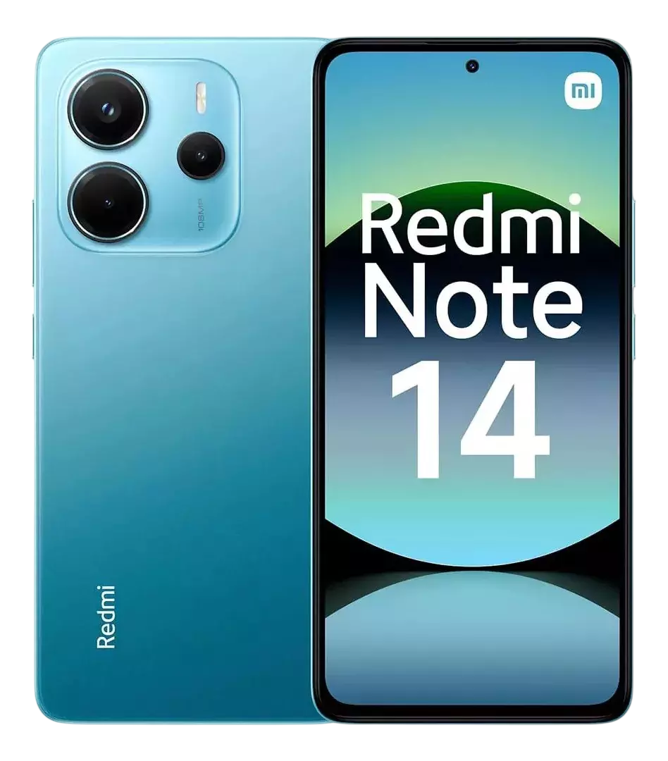 Redmi Note 14 em vista frontal e traseira